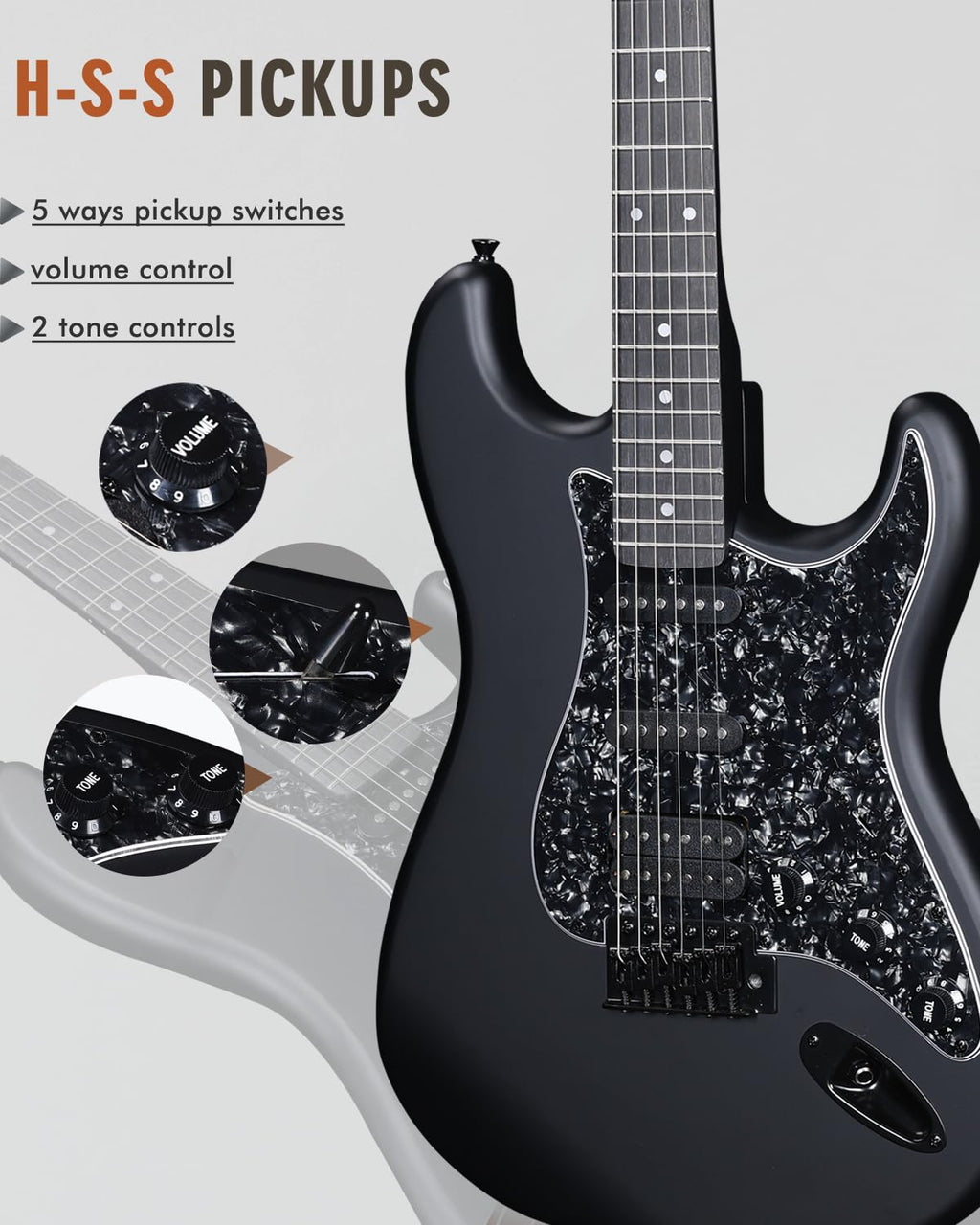 Full Size HSS Electric Guitar with 12 Accessories Q18604