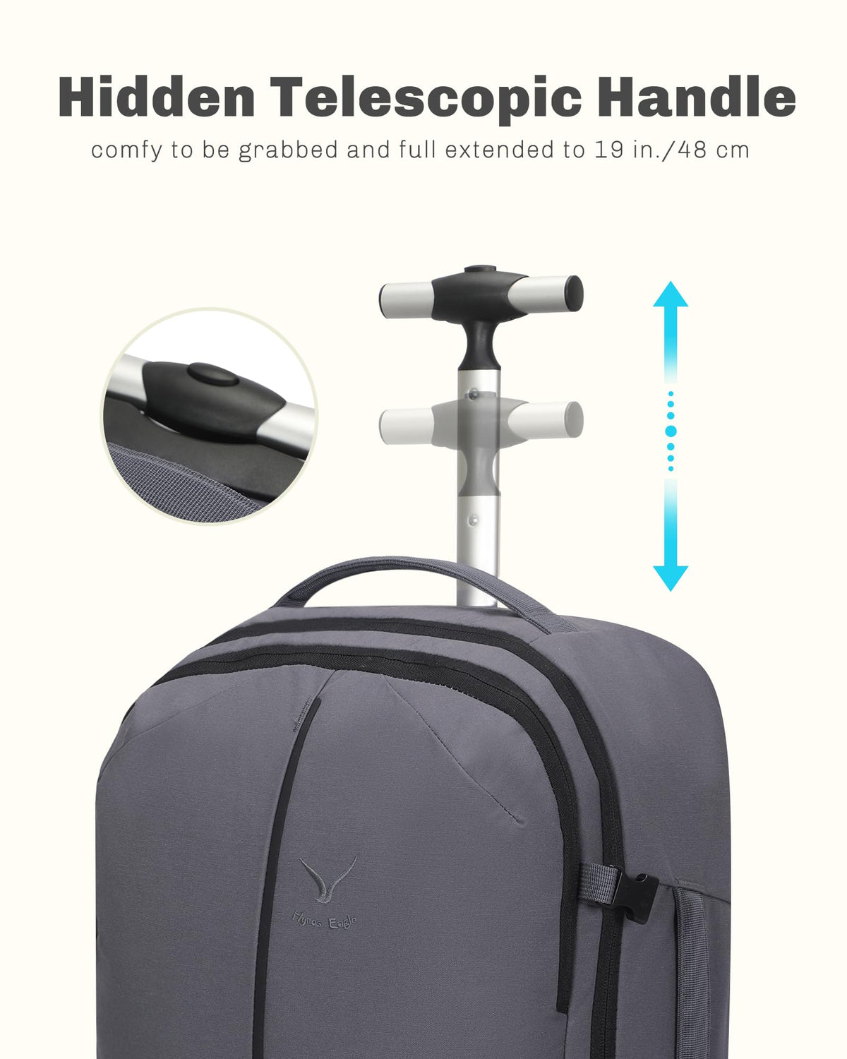 Rolling Backpack with Wheels 43L Dark Grey with Waist Pack Black I1217