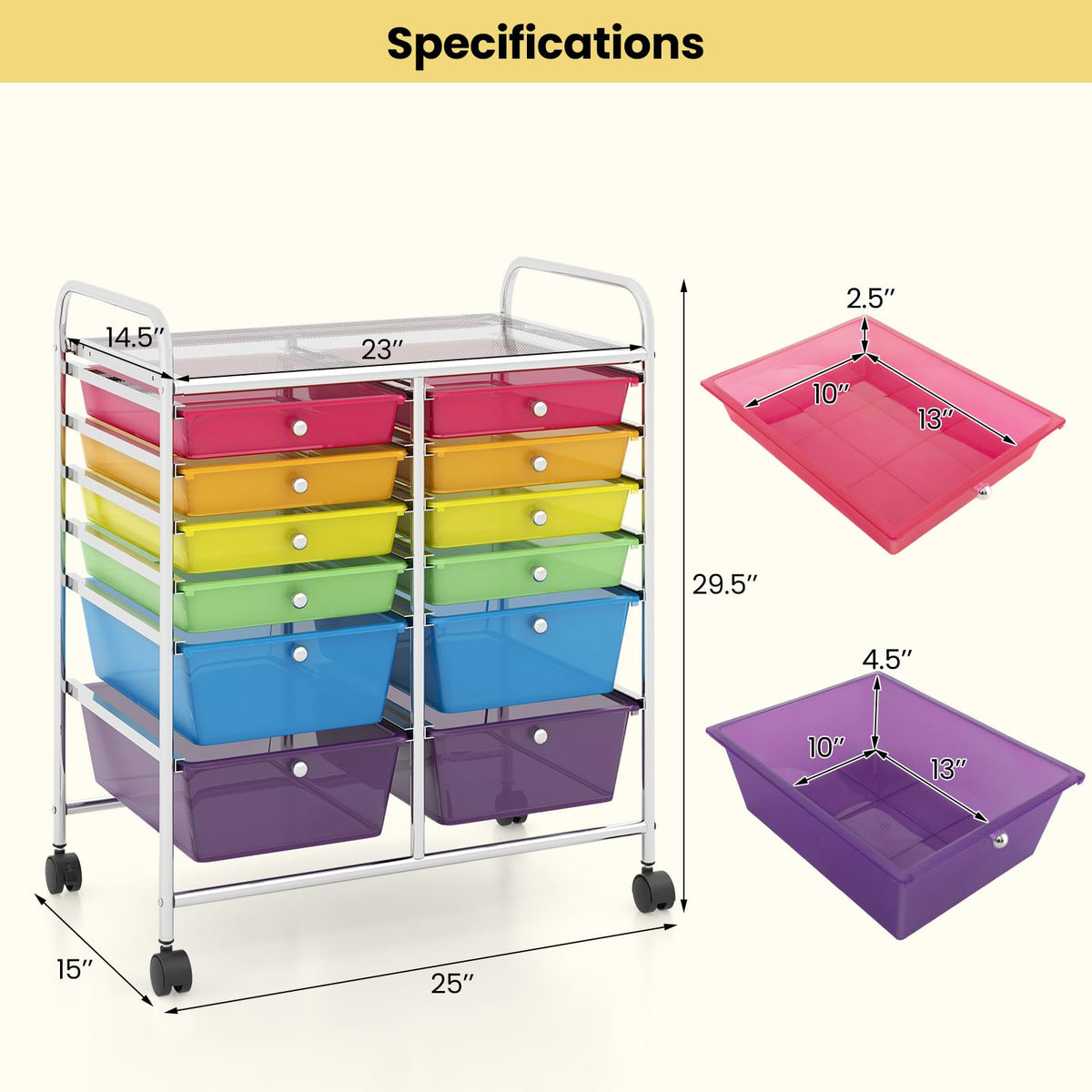 12 Drawer Rolling Storage Cart with Lockable Wheel H408