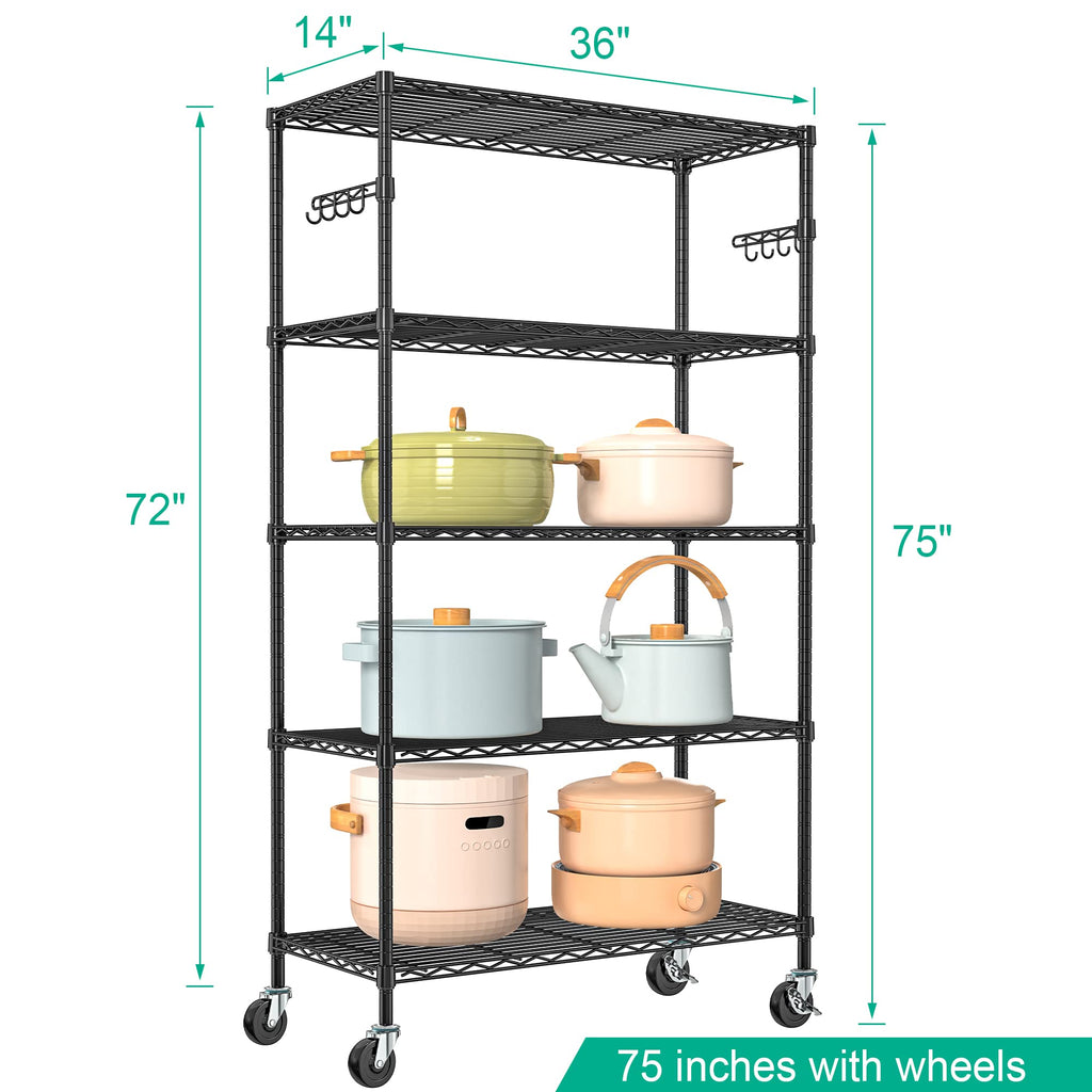 5-Tier Rolling Metal Wire Shelving Unit V88501