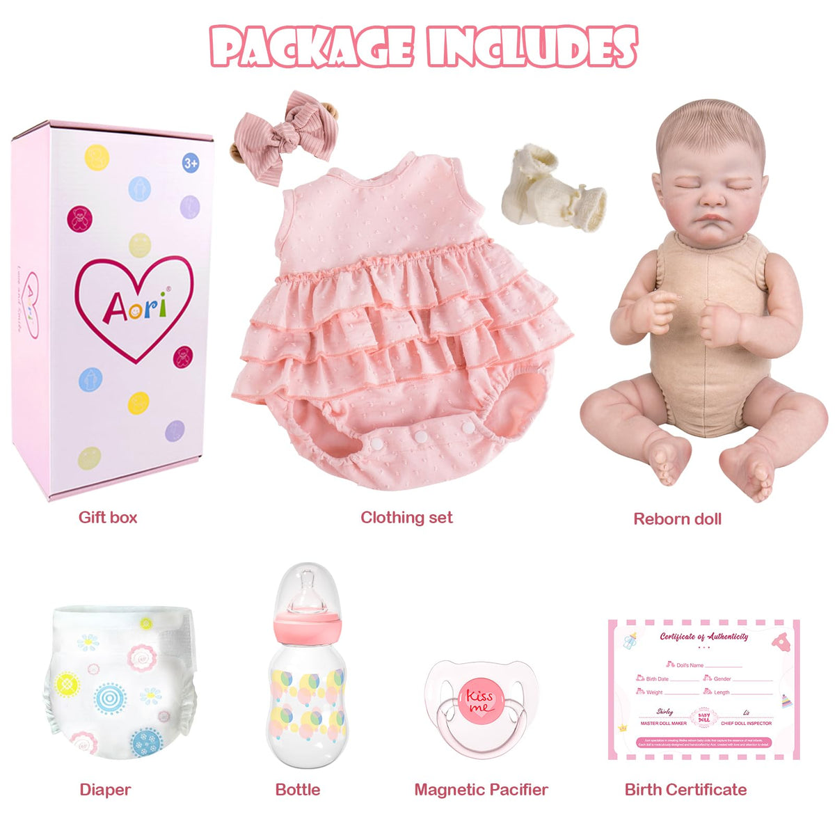 20'' Realistic Sleeping Newborn Girl Doll in Pink Dress O69605