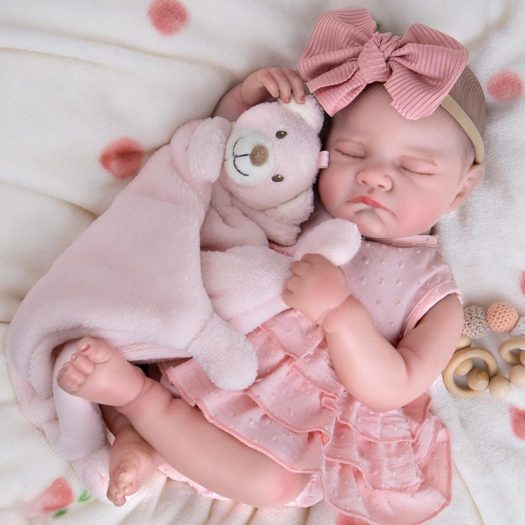 20'' Realistic Sleeping Newborn Girl Doll in Pink Dress O69605