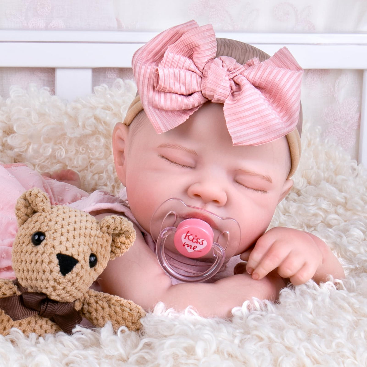 20'' Realistic Sleeping Newborn Girl Doll in Pink Dress O69605