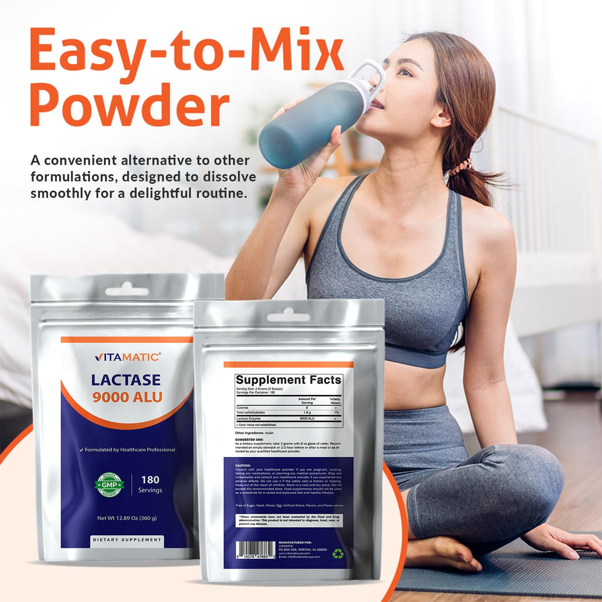 Lactase Enzyme Powder 9000 ALU 180 Servings Non-GMO Gluten Free Q13756