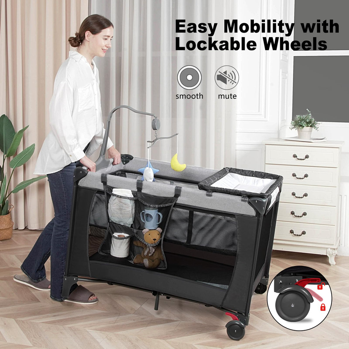 Black Baby Bassinet Playpen D420