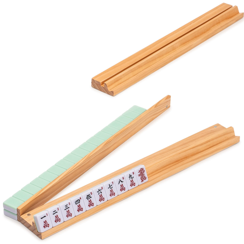 166 Tiles Mahjong Set with Wooden Racks & Pushers, Dice, and Soft Beige Case G963