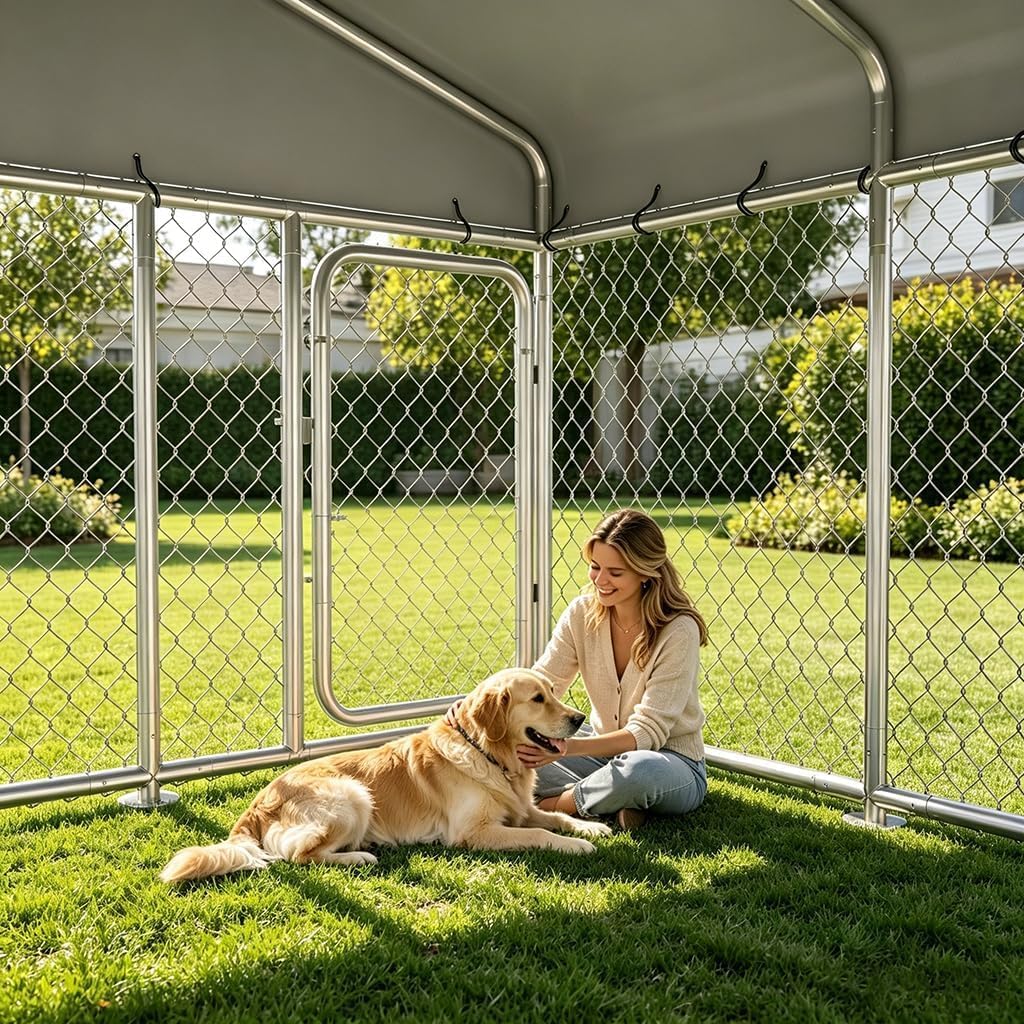 7.5x7.5ft Metal Dog Kennel with Roof V875