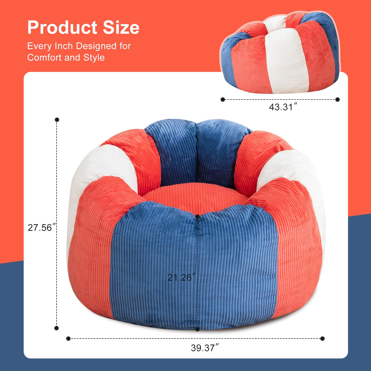 Shredded Foam Bean Bag Chair with Arms D7385
