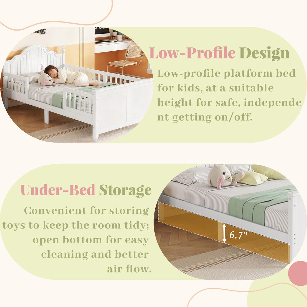 White Twin Bed Frame with Headboard and Rails U466