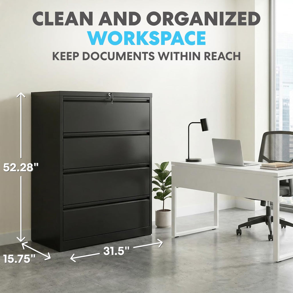 4 Drawer Black Metal File Cabinet with Lock S33777