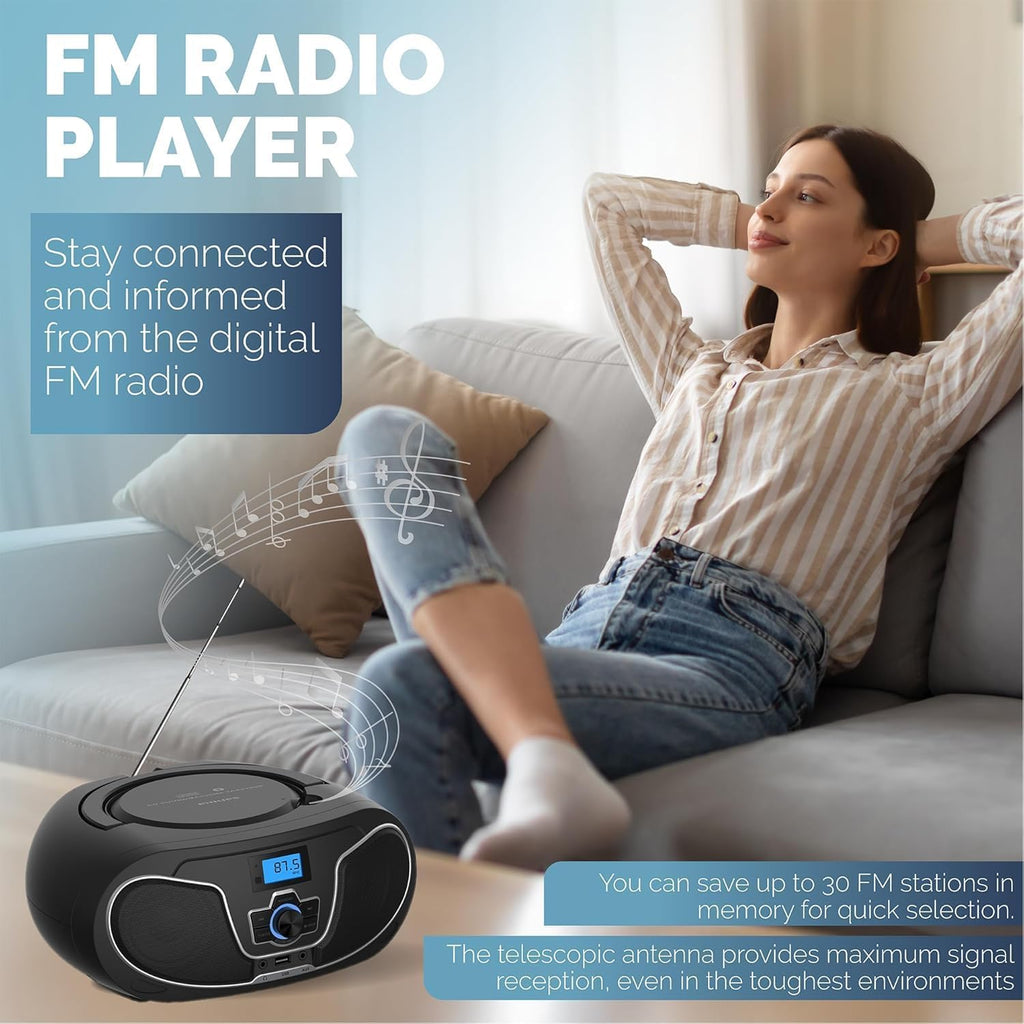 Portable CD Player Boombox with Bluetooth, FM Radio, USB Playback & AUX Input L1382
