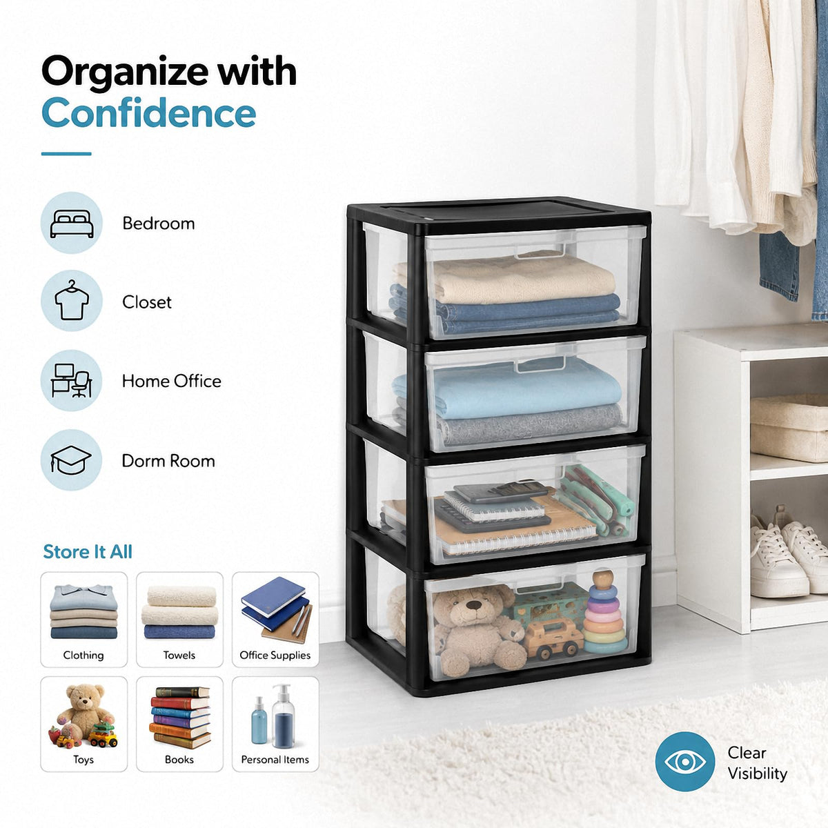 4 Drawer Plastic Storage Tower Organizer Z9802