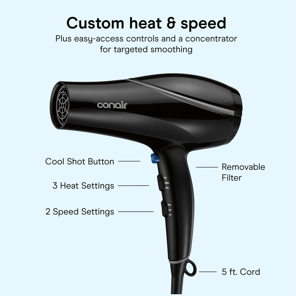 Black Ceramic Hair Dryer with Concentrator Attachment L251
