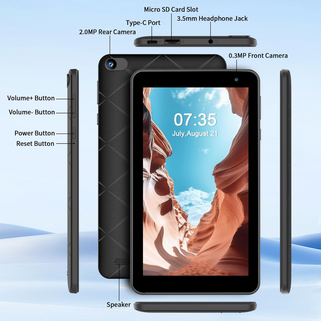 7 Inch Tablet with Case, 32GB+1TB Expand, 5G WiFi, IPS Display (Black) G338421