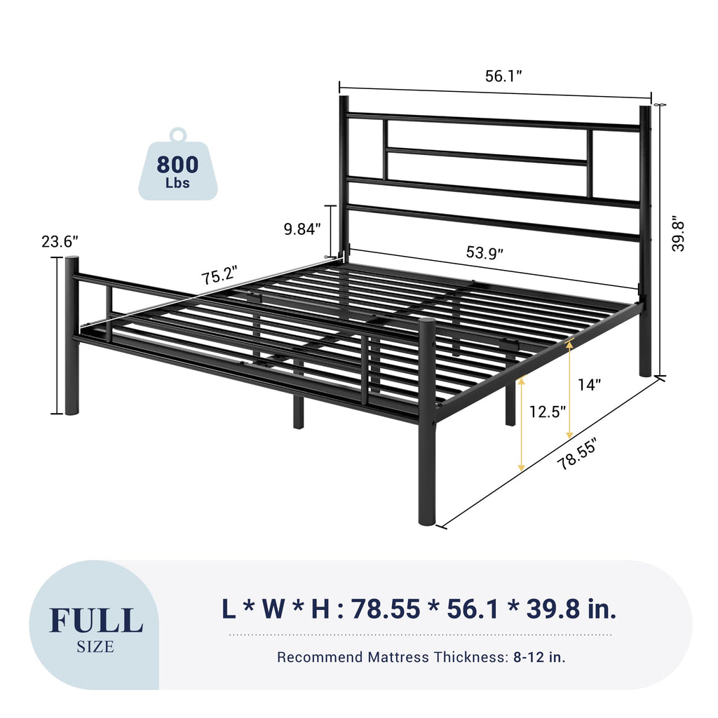 Full Size Black Metal Bed Frame with Headboard and Footboard G111
