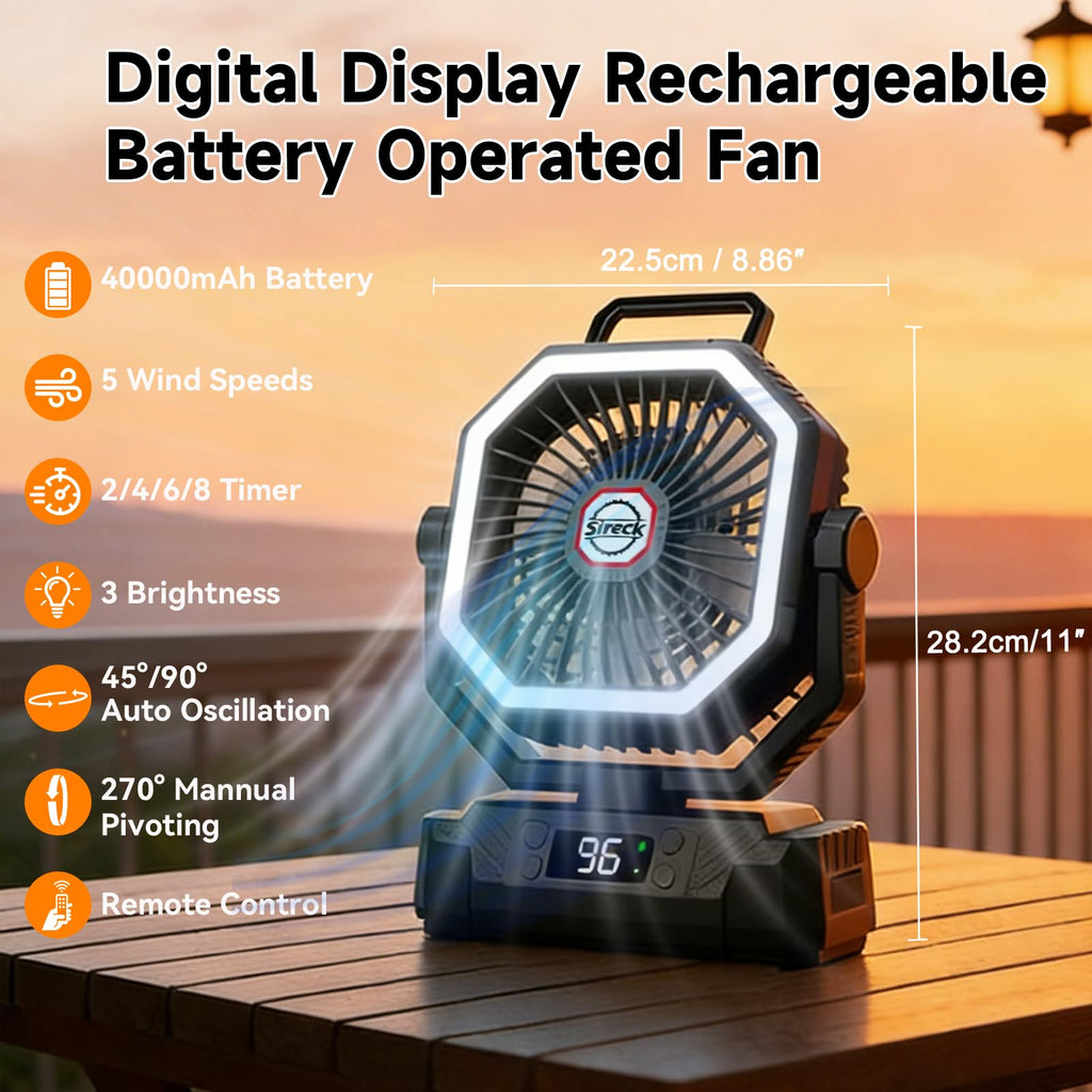 Black 10-Inch 40000mAh Portable Camping Fan P35605