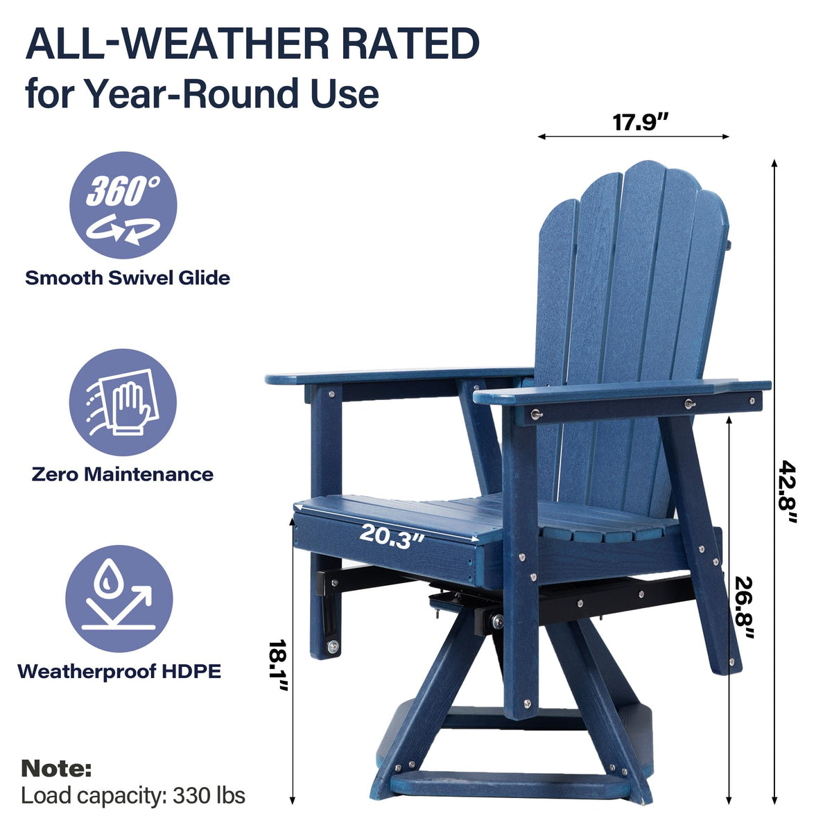 HDPE Swivel Adirondack Chair Set of 2 Navy Blue B30344