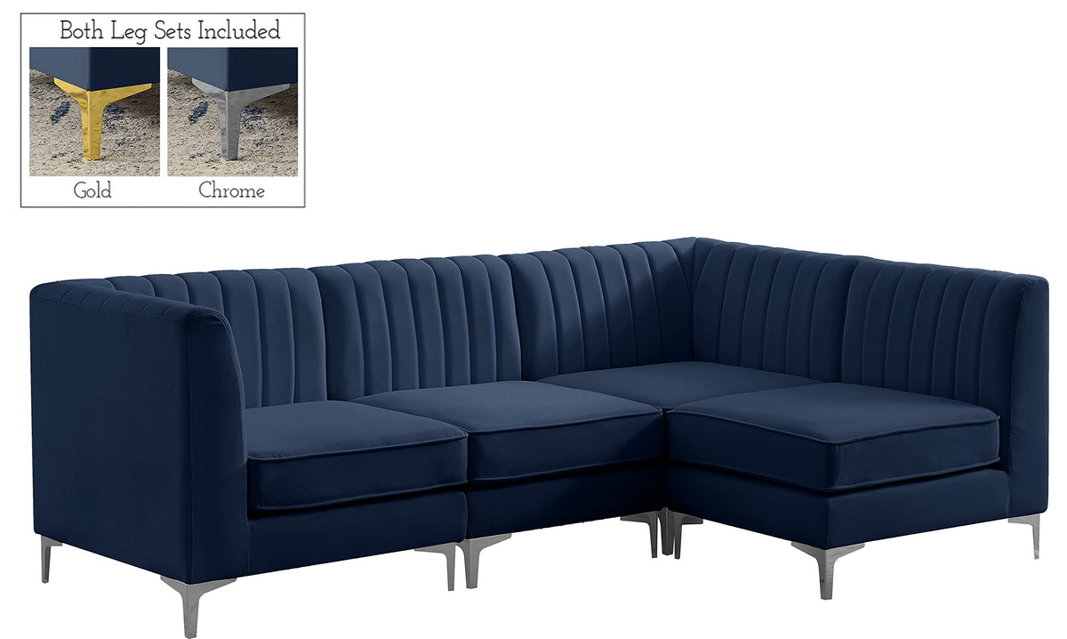 Navy Velvet Modular Sectional with Deep Channel Tufting Q48252