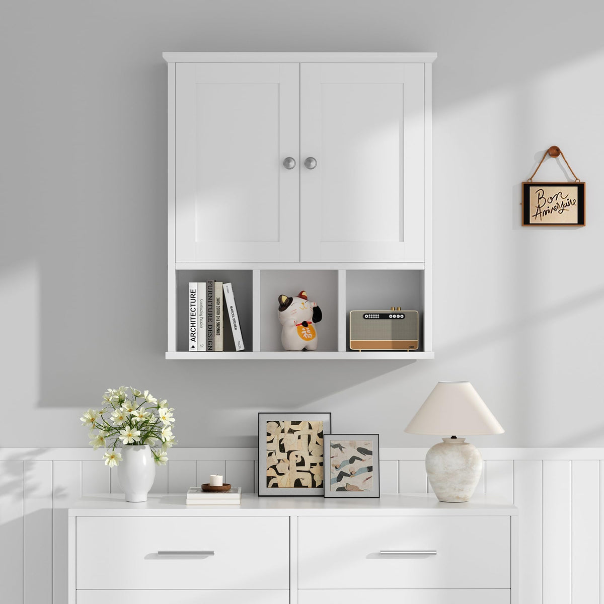 Wall Mounted White Medicine Cabinet with Adjustable Shelf H1616