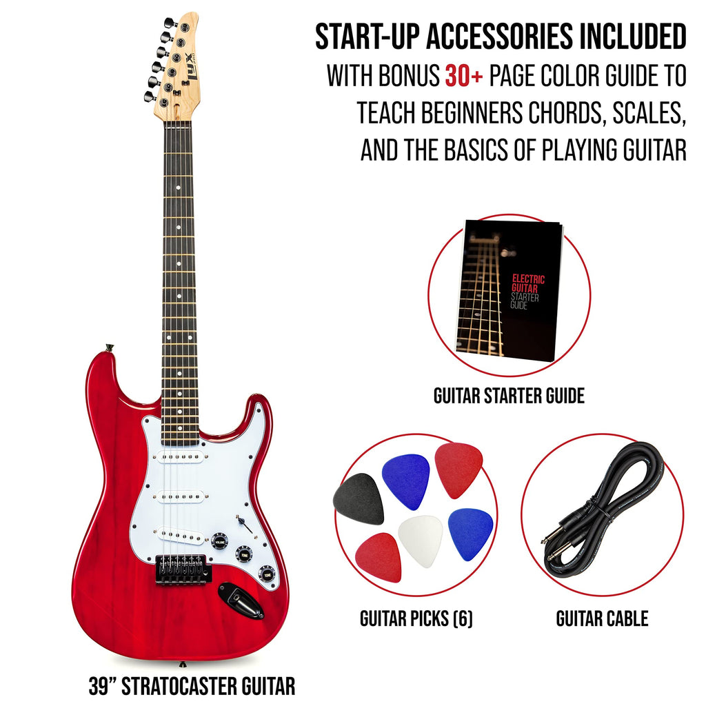 39” Electric Guitar Kit with Amp Cable, 6 Picks, Solid Wood Body, Red Z786005