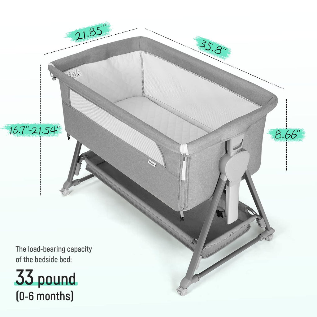 Baby Bassinet with 7 Adjustable Height, Breathable Mesh & Mattress S586