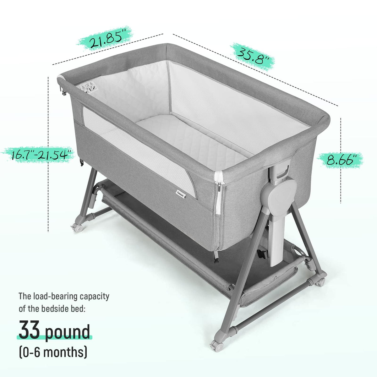 Baby Bassinet with 7 Adjustable Height, Breathable Mesh & Mattress S586