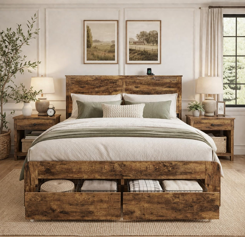Queen Size Wooden Bed Frame with Storage Drawers A234142