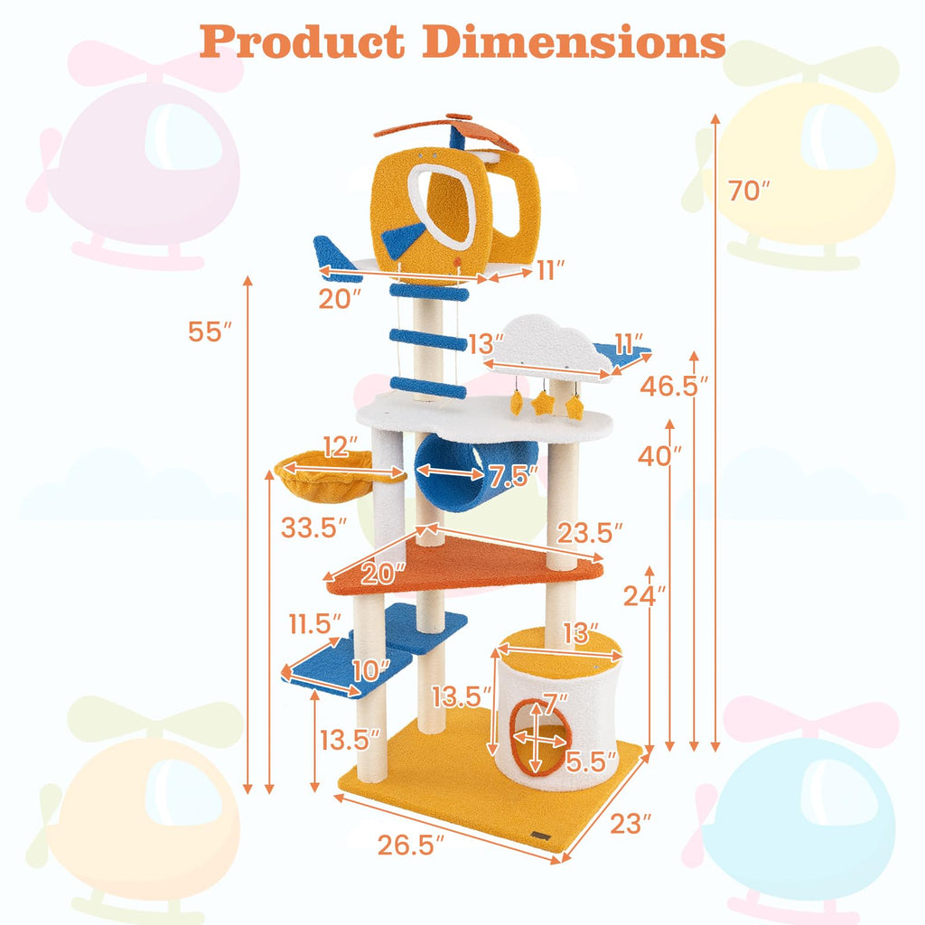 70 inch Multi-Level Cat Tree Tower with Scratching Posts Q478865