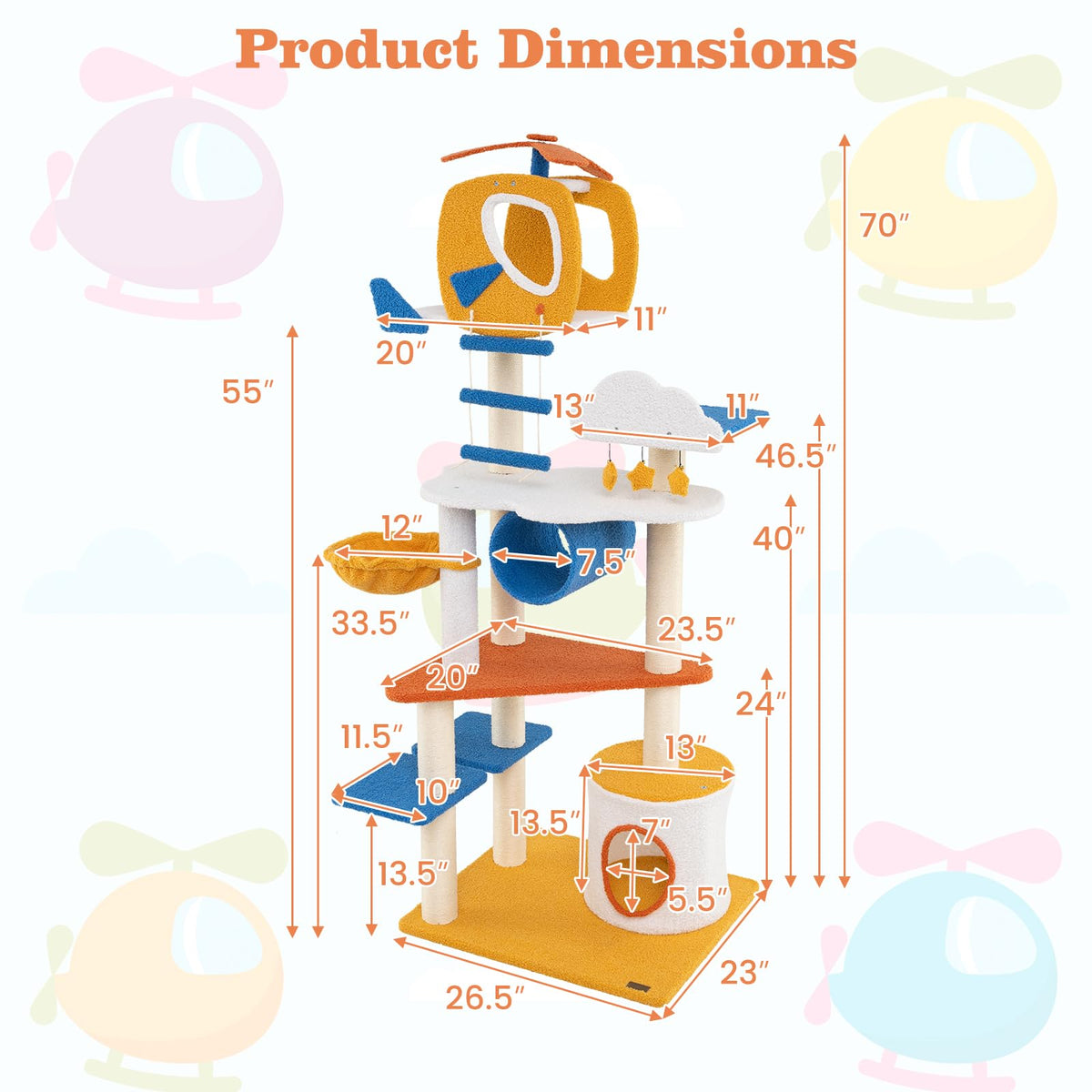 70 inch Multi-Level Cat Tree Tower with Scratching Posts Q478865