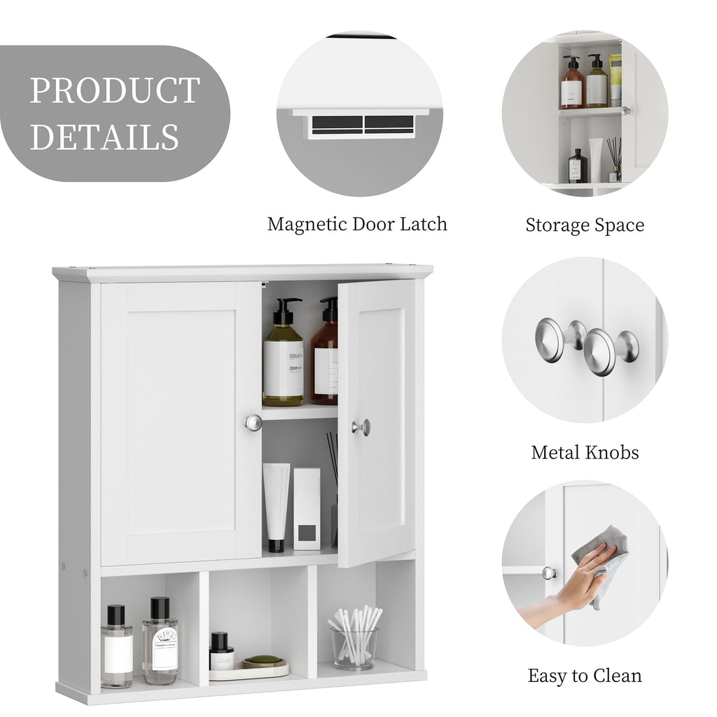 Wall Mounted White Medicine Cabinet with Adjustable Shelf H1616