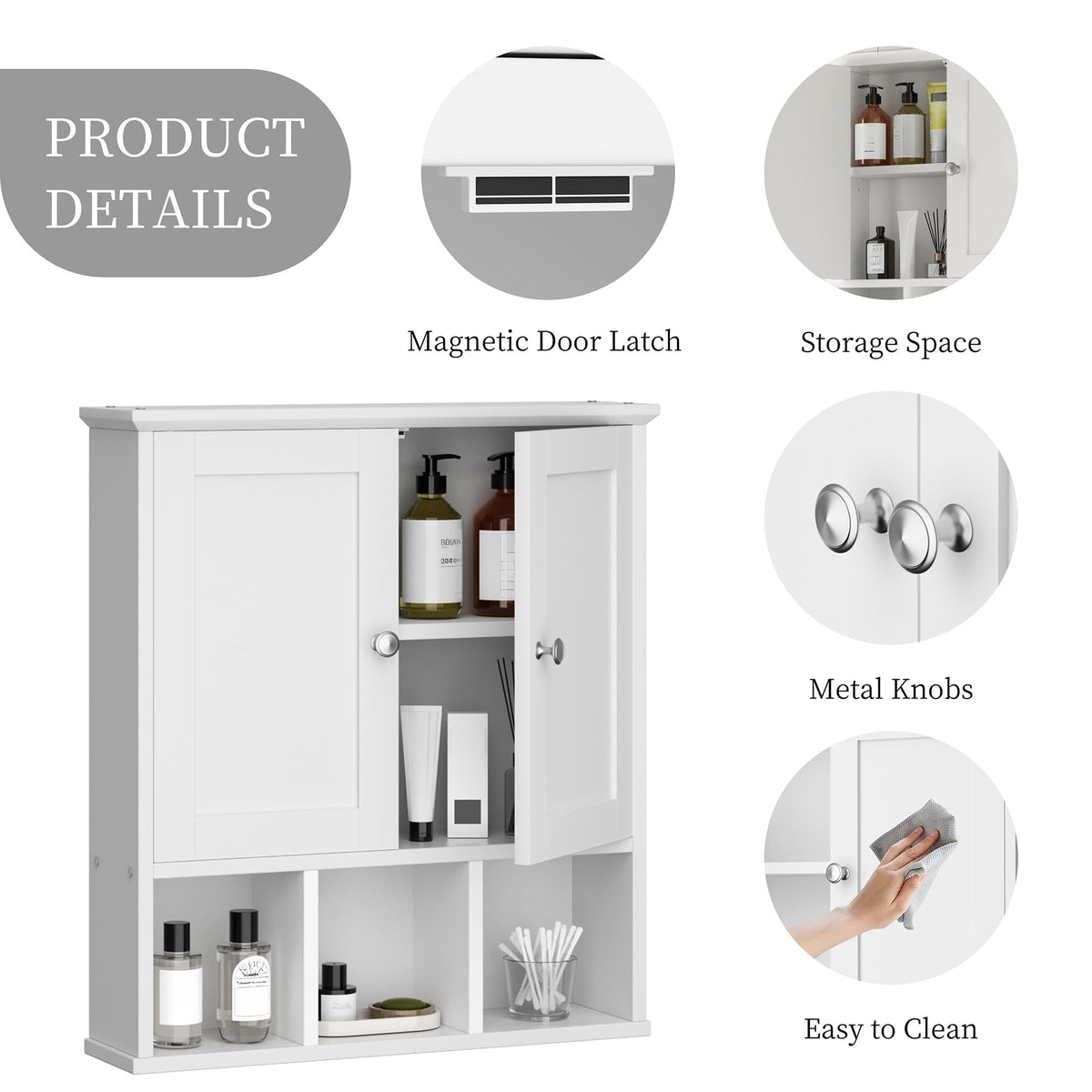 Wall Mounted White Medicine Cabinet with Adjustable Shelf H1616