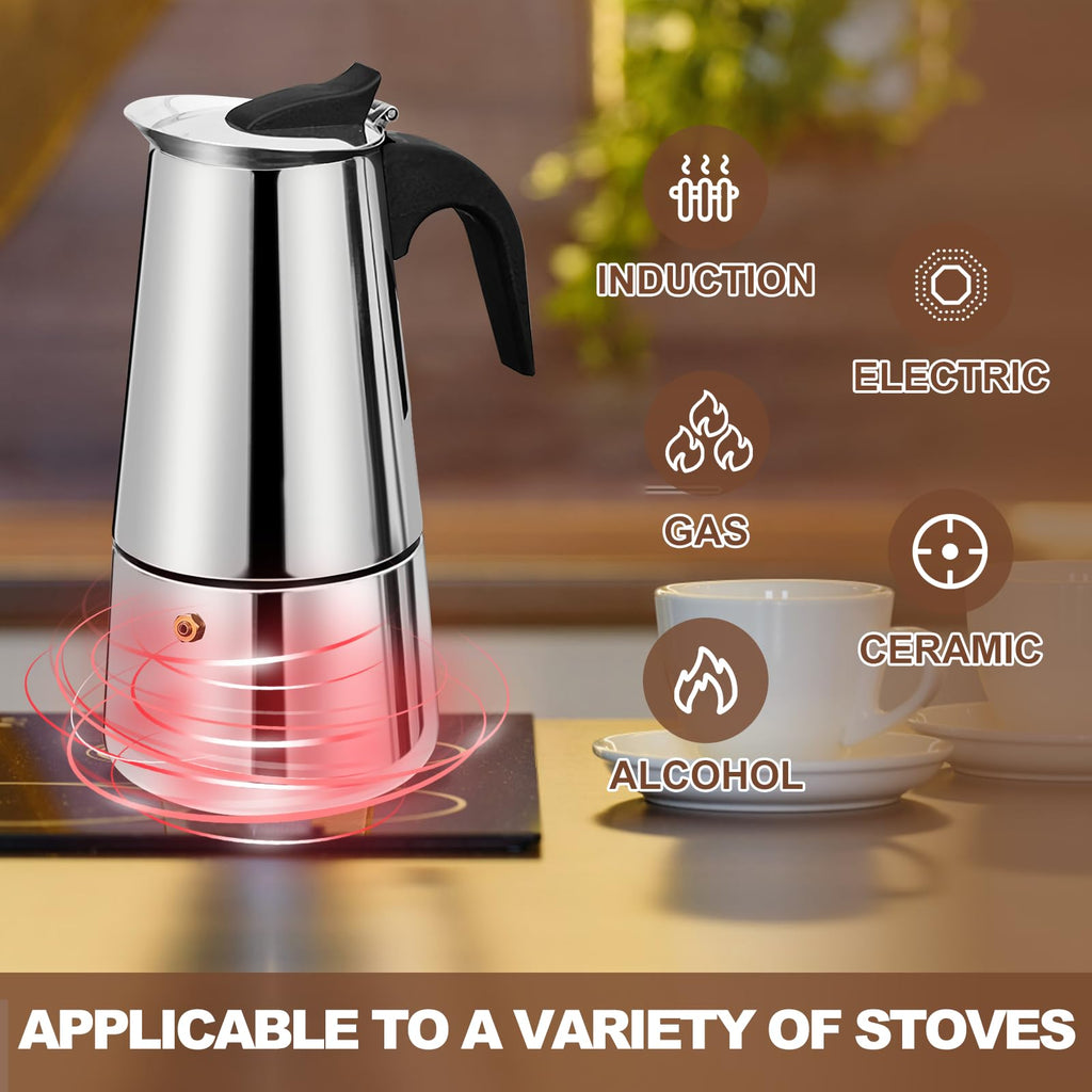 12 Cup Stainless Steel Stovetop Espresso Moka Pot 600ml Y49441