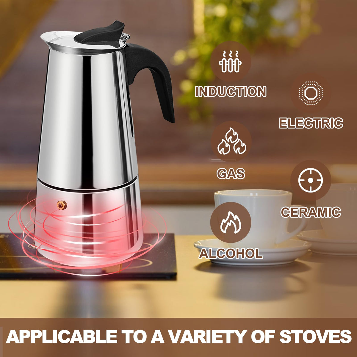 12 Cup Stainless Steel Stovetop Espresso Moka Pot 600ml Y49441