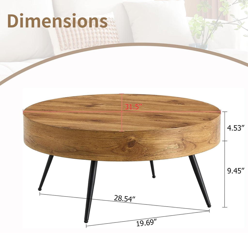 Round Wood Coffee Table with Metal Legs P86231