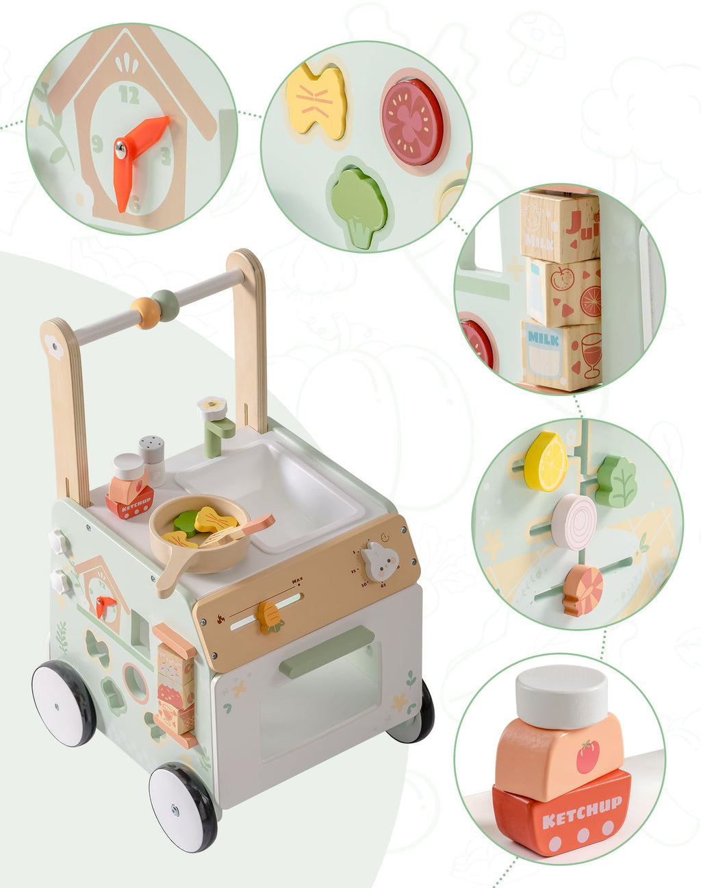 Wooden Baby Push Walker with Decelerator V5119