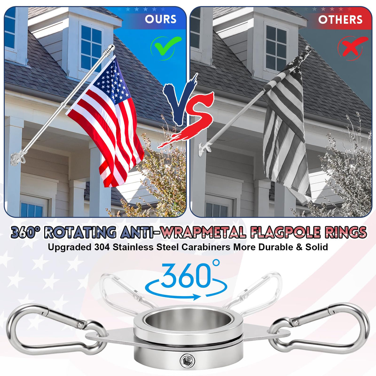 5 FT Stainless Steel Tangle Free Flag Pole B368