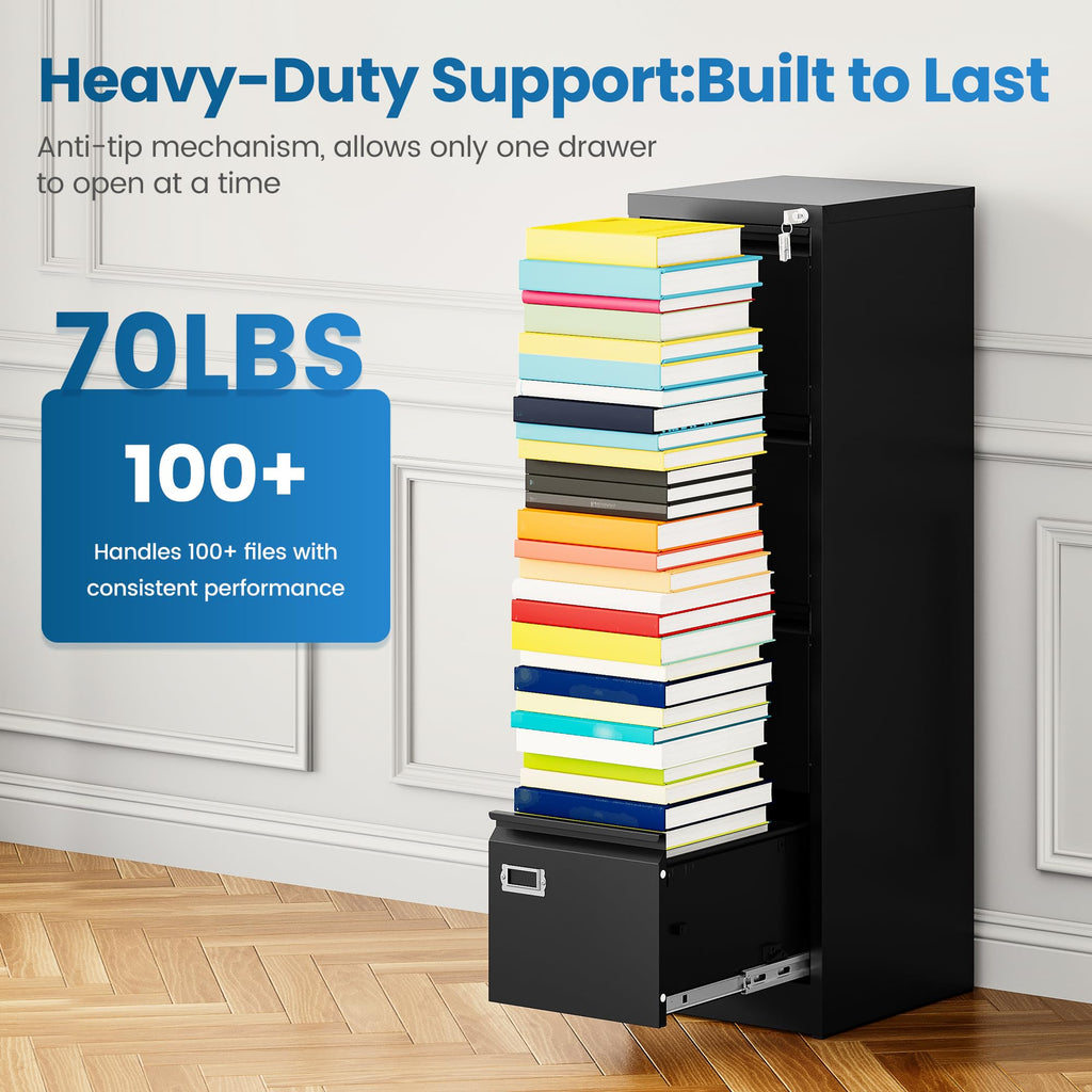 Black 4 Drawer Metal File Cabinet with Lock S591