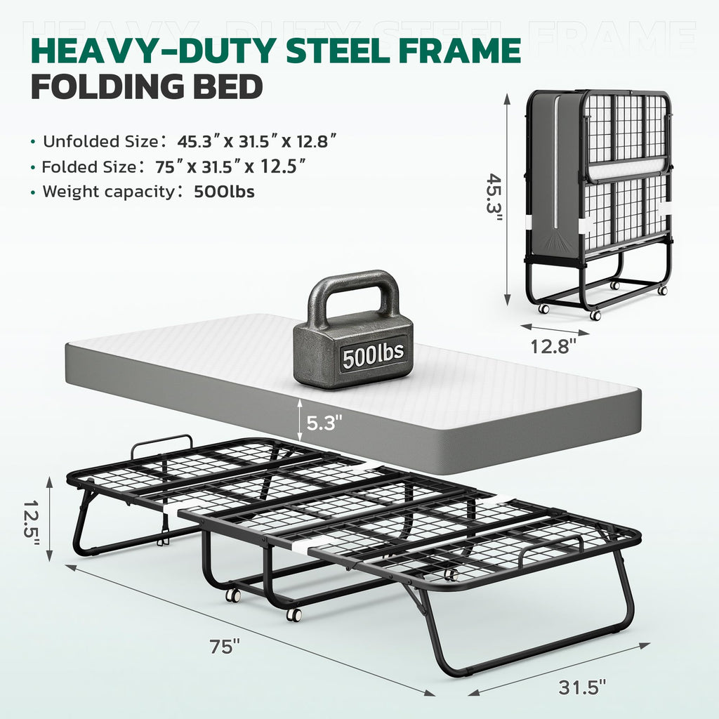 Folding Bed with Mattress Metal Frame Cot Size C20370