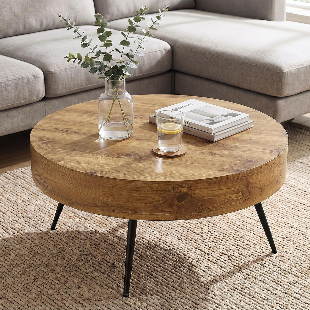 Round Wood Coffee Table with Metal Legs P86231