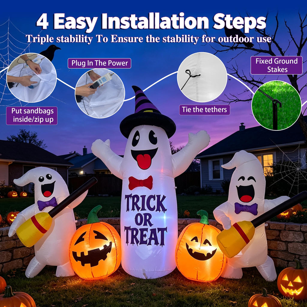 8FT LED Inflatable Ghosts with Pumpkins T745051