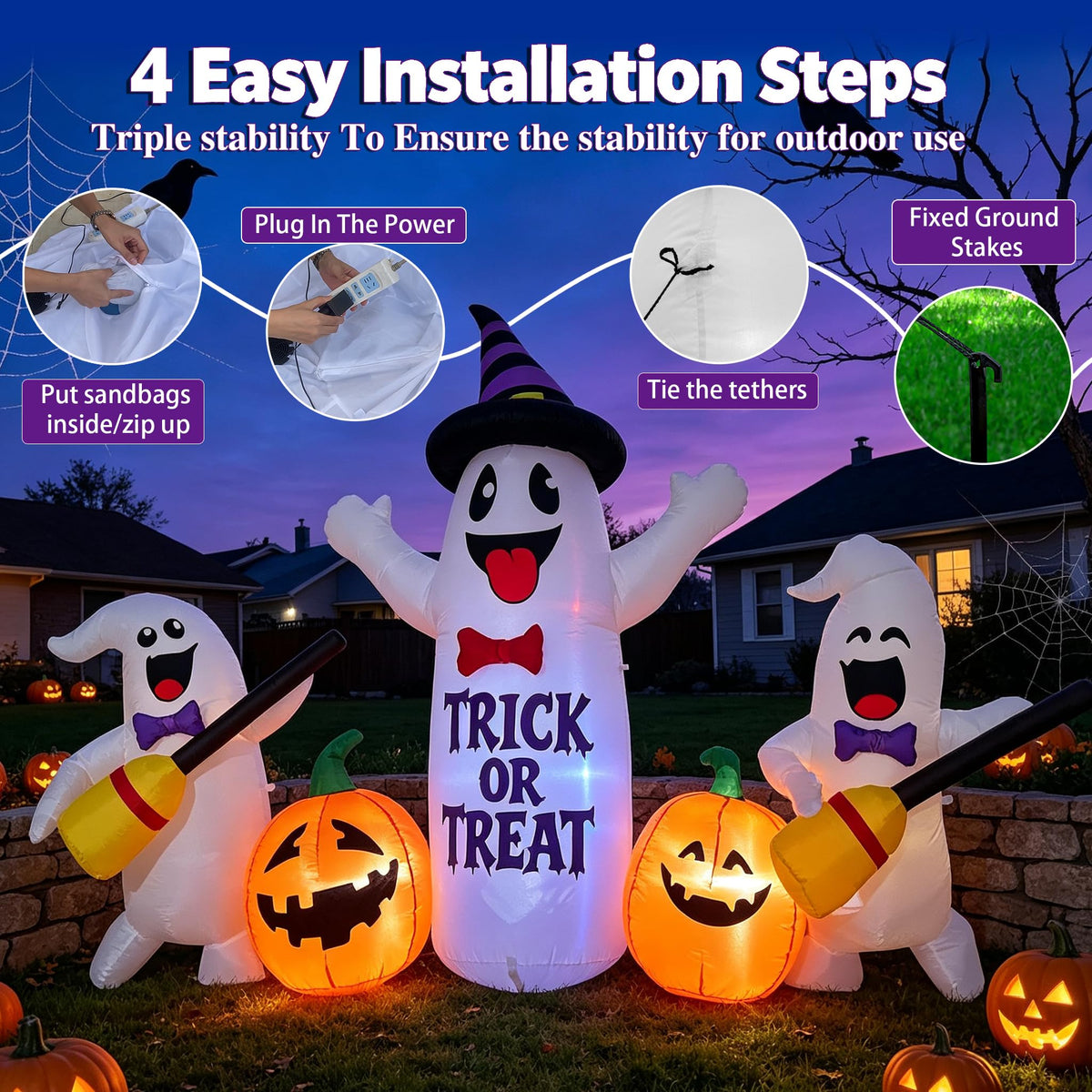 8FT LED Inflatable Ghosts with Pumpkins T745051