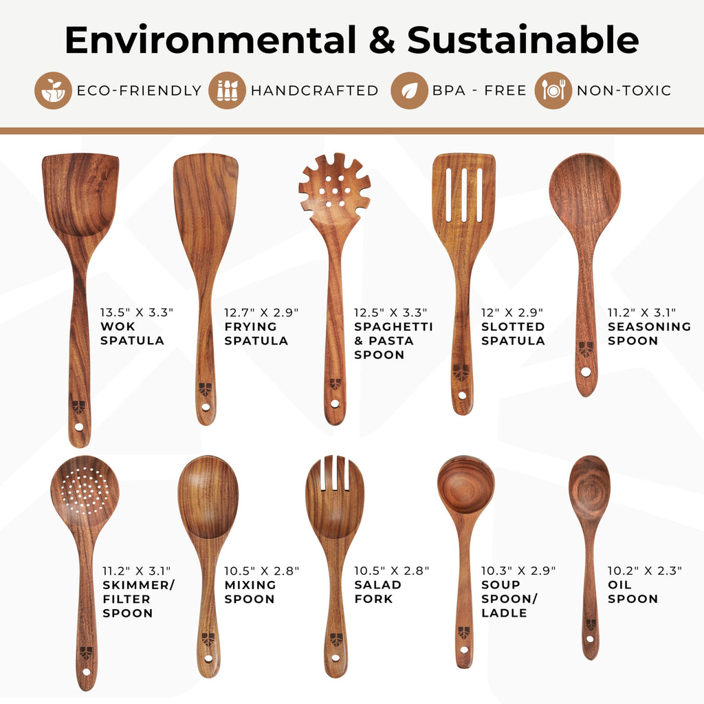 10 Pcs Non Toxic Teak Wooden Kitchen Utensils Set N230