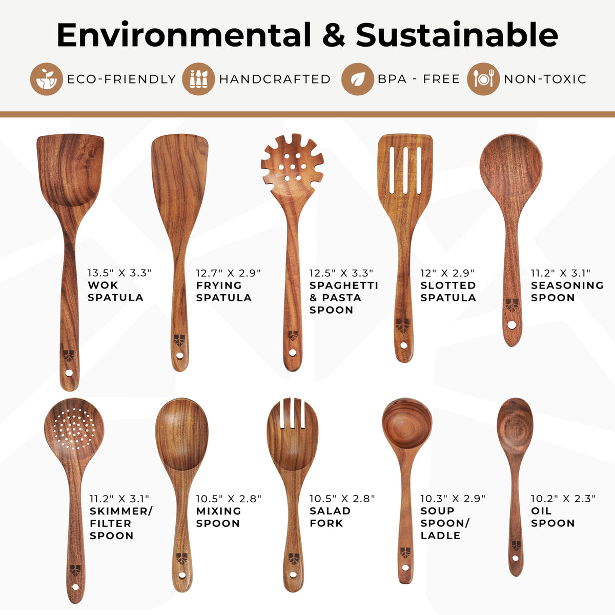 10 Pcs Non Toxic Teak Wooden Kitchen Utensils Set N230