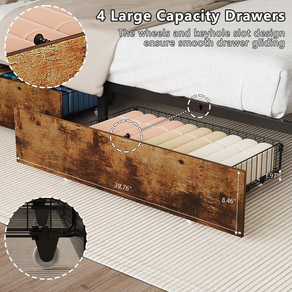 Queen Bed Frame with 4 Storage Drawers and Headboard Q65281