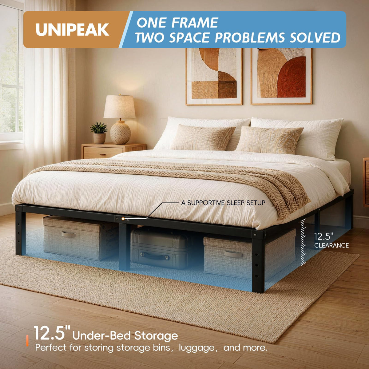Queen Metal Platform Bed Frame with Storage O4677