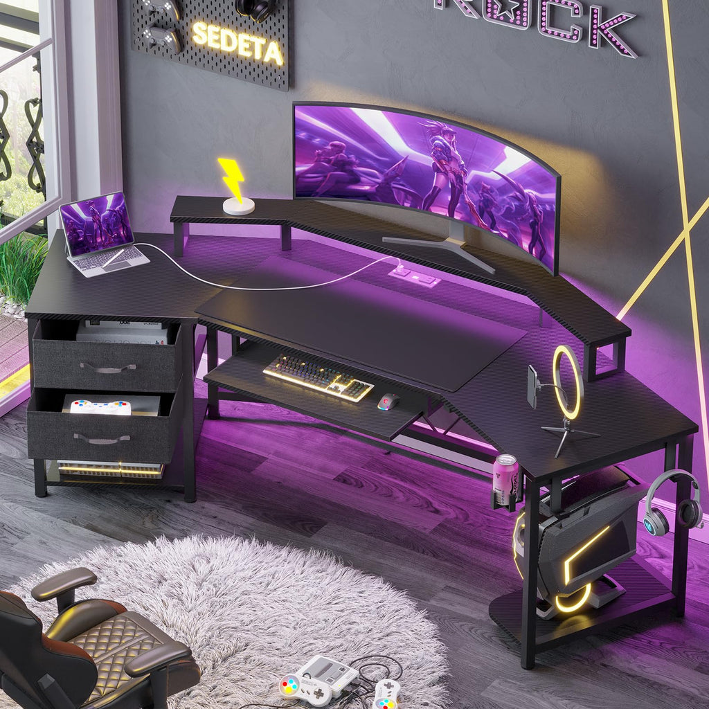 79" Gaming Desk with Fabric Drawers Storage C3487