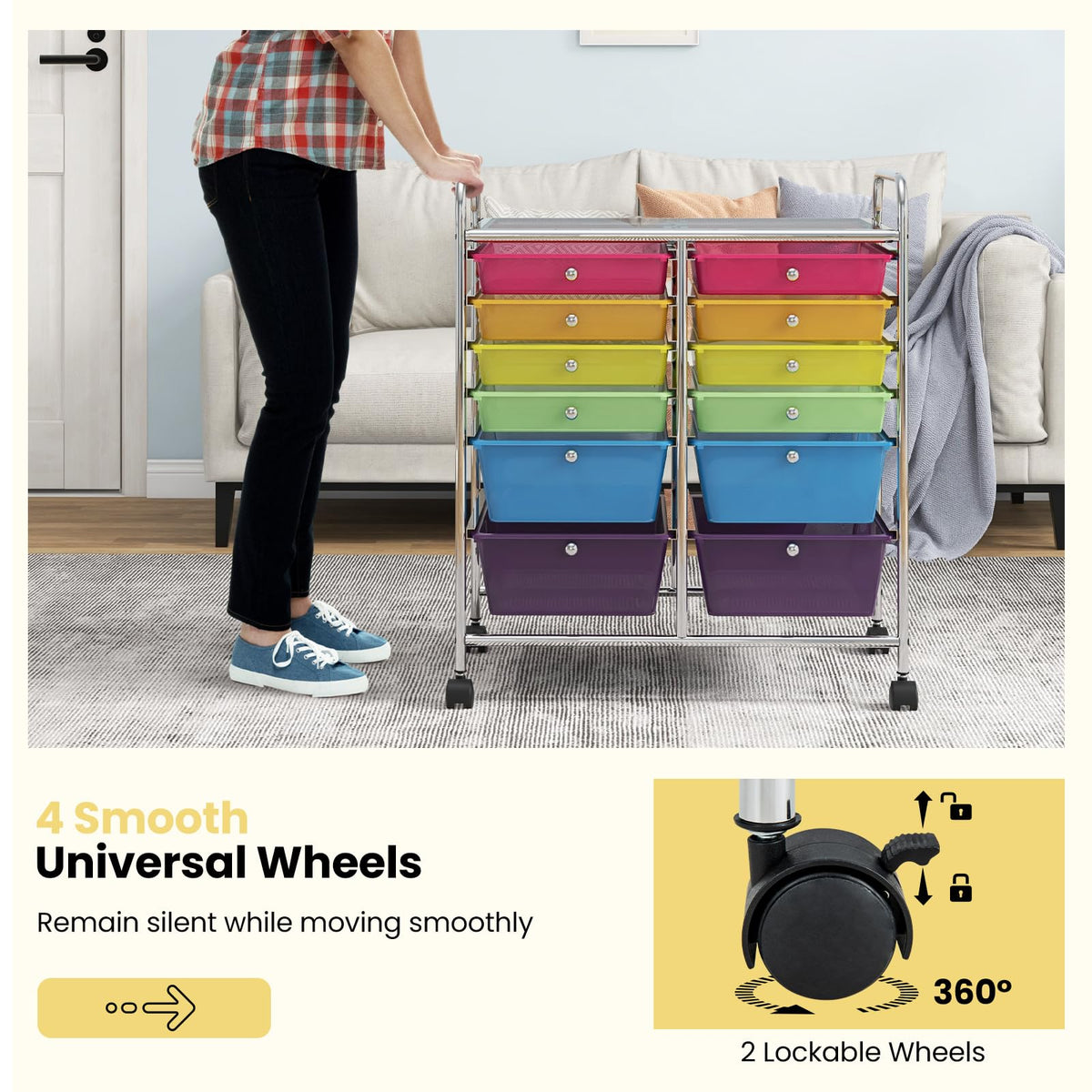 12 Drawer Rolling Storage Cart with Lockable Wheel H408