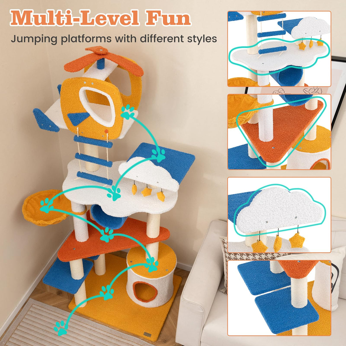 70 inch Multi-Level Cat Tree Tower with Scratching Posts Q478865