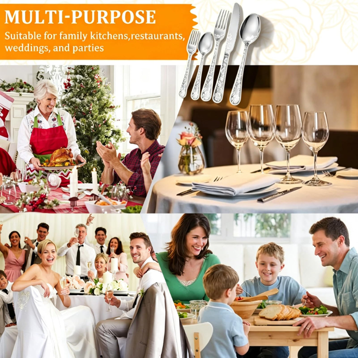 60 Piece Floral Stainless Steel Silverware Set Z353