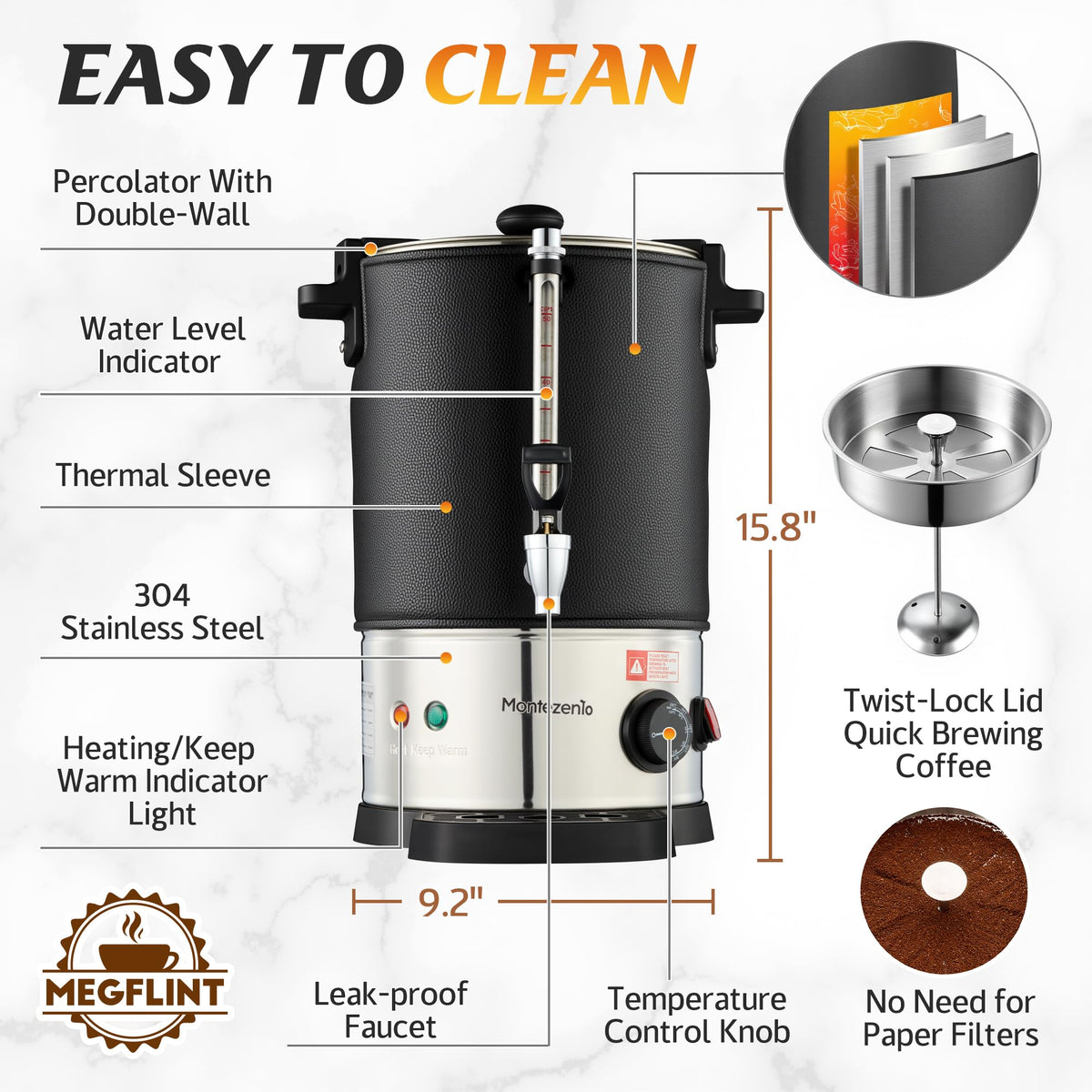 50-Cup Stainless Steel Double Insulated Coffee Urn A897632